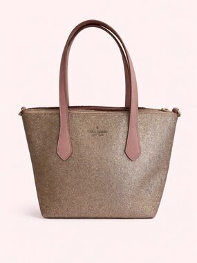kate spade Glitter Tote in Metallic Rose with Pink Handles